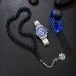 Men's Set, Alloy Blue Dial Watch + Perfume + Prayer Beads, Blues Style - Image 2