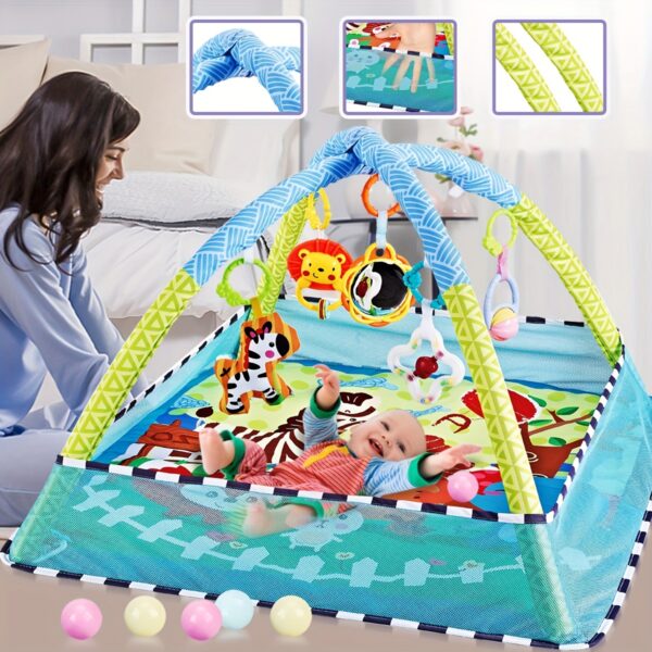 Interactive Gym Play Mat for Youngsters - Tummy Time Mat with 5 Detachable Toys, Designed for Sensory and Motor Skill Development, Ideal Gift for 0-36 Months, Boys and Girls, Polyester Material, Sensory Development | Playful Design | Durable Construction,