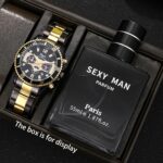 2pcs Men's Watch + Perfume Set: Exquisite Quartz Wristwatch with Light Fragrance, Ideal for Business and Casual Gifting