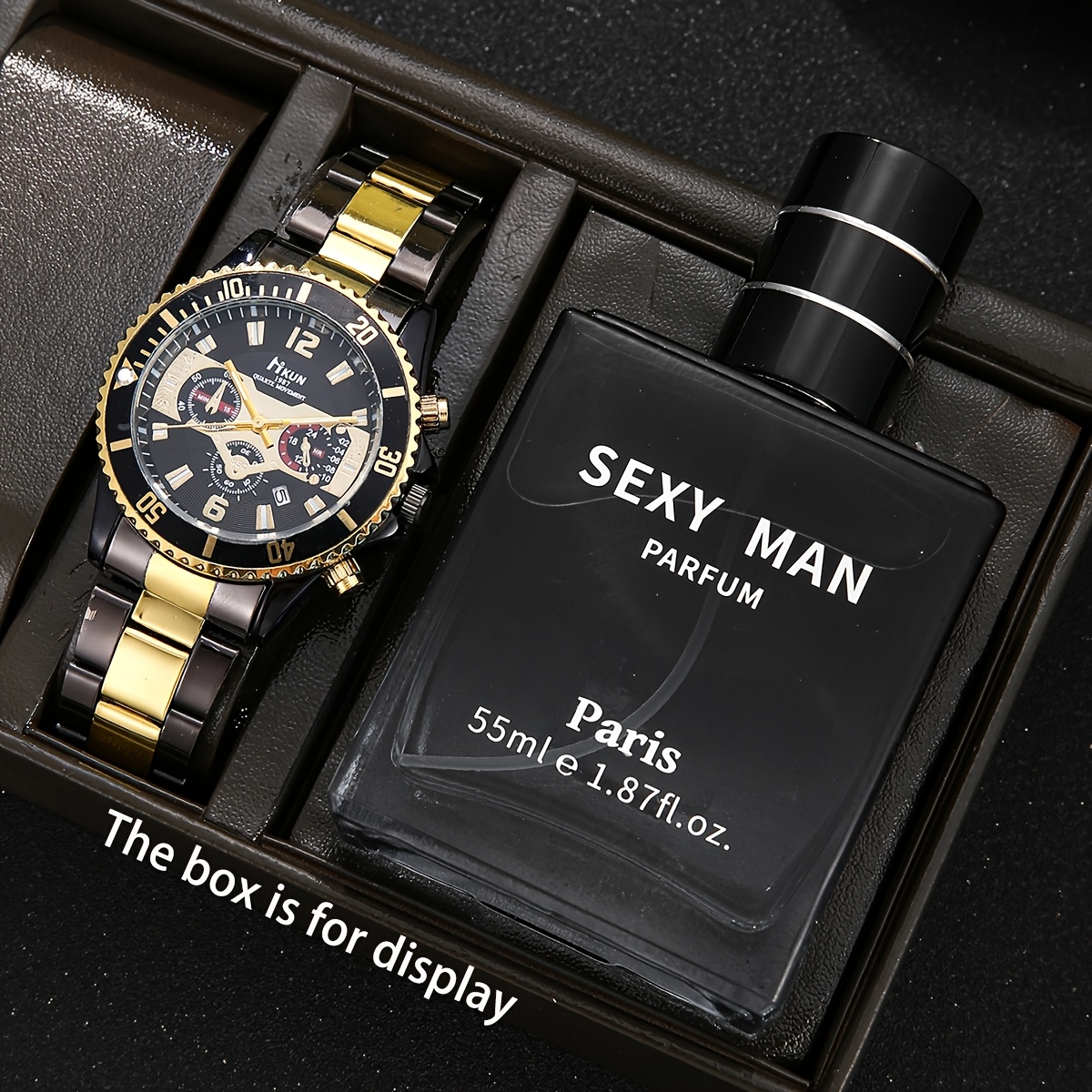 9e827074-159b-46b8-90a1-e5d6769a47eb.jpg 2pcs Men's Watch + Perfume Set: Exquisite Quartz Wristwatch with Light Fragrance, Ideal for Business and Casual Gifting - Image 1