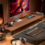 ⁦Adjustable Monitor Stand with Keyboard Storage - Ergonomic Wooden Desk Mount for iMac, PC, Printer, TV, Screen, and Laptop - 2 Adjustable Heights for Optimal Comfort and Productivity, Monitor Rise⁩ - الصورة ⁦3⁩