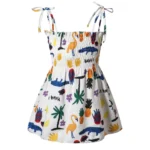 ⁦‌2025 Summer Girls Princess Beach Dress Strapless Floral Print Sleeveless Party Wear Toddler Solid Color Casual Fashion 1-6Y⁩ - الصورة ⁦10⁩