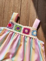 ⁦Baby Girl Casual Dress 2025 Summer Sweet And Cute Rainbow Striped And Flower Printed Pattern Sleeveless Halter Children's Dress⁩ - الصورة ⁦4⁩