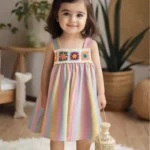 Baby Girl Casual Dress 2025 Summer Sweet And Cute Rainbow Striped And Flower Printed Pattern Sleeveless Halter Children's Dress