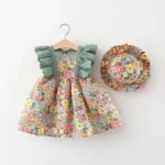 ⁦Summer New Girl Baby Strap Dress Fragmented Flower Children's Sleeveless Princess Dress 0-3 Year Old Newborn Comes with Hat⁩ - الصورة ⁦5⁩