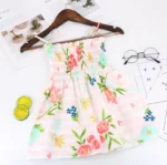 ⁦‌2025 Summer Girls Princess Beach Dress Strapless Floral Print Sleeveless Party Wear Toddler Solid Color Casual Fashion 1-6Y⁩ - الصورة ⁦2⁩