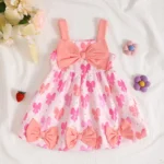 Baby Girl Summer Cute Bowtie Print Bib Dress Infant Clothing Toddler Girls Dress Fashionable Kids Wear