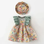 ⁦Summer New Girl Baby Strap Dress Fragmented Flower Children's Sleeveless Princess Dress 0-3 Year Old Newborn Comes with Hat⁩ - الصورة ⁦2⁩
