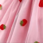 ⁦Summer New Girls' Little Flying Sleeve Dress Children's Bow Strawberry Embroidery Mesh Spliced Denim Princess Dress⁩ - الصورة ⁦5⁩
