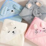 Super Absorbent Microfiber Baby Bathrobe - Adorable Elephant Hooded Towel with Matching Hat, Soft & Cozy for Boys and Girls 0-2 Years, Cartoon Design, Machine Washable, Baby Bath Accessories