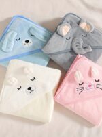 Super Absorbent Microfiber Baby Bathrobe - Adorable Elephant Hooded Towel with Matching Hat, Soft & Cozy for Boys and Girls 0-2 Years, Cartoon Design, Machine Washable, Baby Bath Accessories