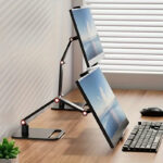 1pc Ergonomic Aluminum Alloy Monitor Stand - Adjustable Desk Mount for 30.48-43.18cm Screens, VESA Compatible, 360° Swivel, Sturdy Base, Holds up to 5.0KG, Black