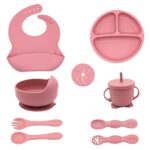 ⁦9pcs Silicone Baby Feeding Set - Weaning Guide Kit with Suction Bowl, Divided Plate, Toddler Self-Feeding Plate, Spoon, Fork, Adjustable Bib, and Sippy Cup for Infants and Toddlers⁩ - الصورة ⁦7⁩