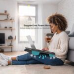 ⁦Laptop lap stand, portable laptop table, lap pad tray with wrist rest, mouse pad, tablet and phone slots, portable handle, cushion⁩ - الصورة ⁦2⁩