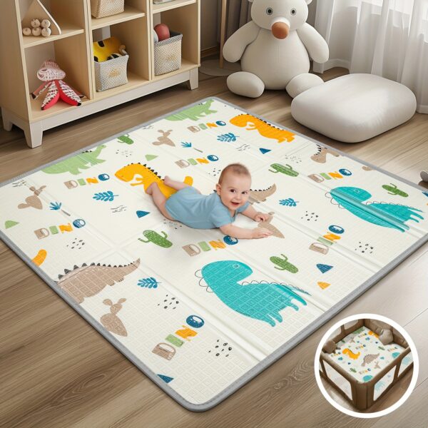 Foldable Play Mat, 127.0x127.0cm x 1.02 cm Thick & Play Mat, Safety Foam Play Mat, Usable 127.0x127.0cm Playpen Mat, Reversible Portable Floor Mat, Christmas Thanksgiving Gift, Double Sided Pattern (Seahorse & Star)