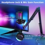 ⁦RGB 7-Color LED Condenser Microphone with Headphone Jack & Mic Gain Function, USB-C Omnidirectional Mic for Gaming, Singing, Karaoke, Video Conferencing, Streaming - USB Powered, ≤36V, No Battery Required⁩ - الصورة ⁦2⁩