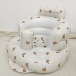 La Dearchuu Baby Inflatable Sofa Chair - Multi-Functional High Quality Foldable Infant Learning Chair with Soft Beige Design, Portable Bath Stool & Dining Seat for Toddlers - Image 5