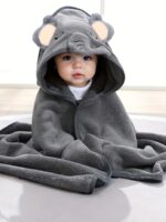 Super Absorbent Microfiber Baby Bathrobe - Adorable Elephant Hooded Towel with Matching Hat, Soft & Cozy for Boys and Girls 0-2 Years, Cartoon Design, Machine Washable, Baby Bath Accessories - Image 2