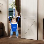 ⁦1pc Multifunctional Baby Activity Walker & Adjustable Jumping Chair 2-in-1 with Safety Harness, Extendable Length & Door-Clip Design for Indoor/Outdoor Play - Gray/Blue/Black⁩ - الصورة ⁦9⁩