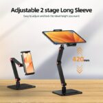 ⁦Desk Monitor Stand, Adjustable 360° Swivel Bracket, 180° Tiltable Clamp, Adjustable Long Arm Foldable Tablet Holder for 11.94-43.94cm iPhone/iPad/Tablet/Portable Monitor, Aluminum Alloy⁩ - الصورة ⁦8⁩