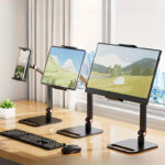 1pc Ergonomic Aluminum Alloy Monitor Stand - Adjustable Desk Mount for 30.48-43.18cm Screens, VESA Compatible, 360° Swivel, Sturdy Base, Holds up to 5.0KG, Black - Image 4